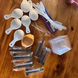 set of small serving and tasting supplies,